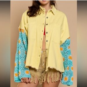 NEW POL Crochet Sleeve Denim Jacket
